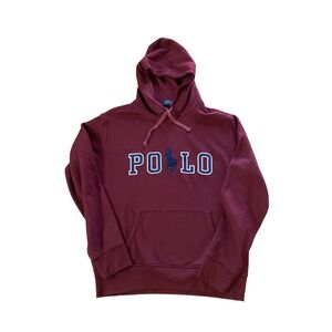 Polo Ralph Lauren Big Pony Graphic Hoodie Sz L Burgundy Pullover Sweatshirt